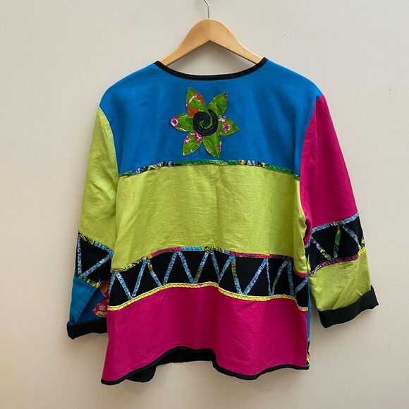 Maggie Barnes Patchwork Jacket Womens Size 1X Petite Colorful Art to Wear Artist - Picture 7 of 11